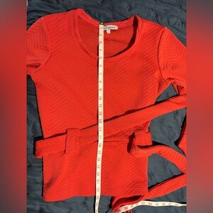 Shabby Apple Vibrant Coral Textured Short Sleeve Top